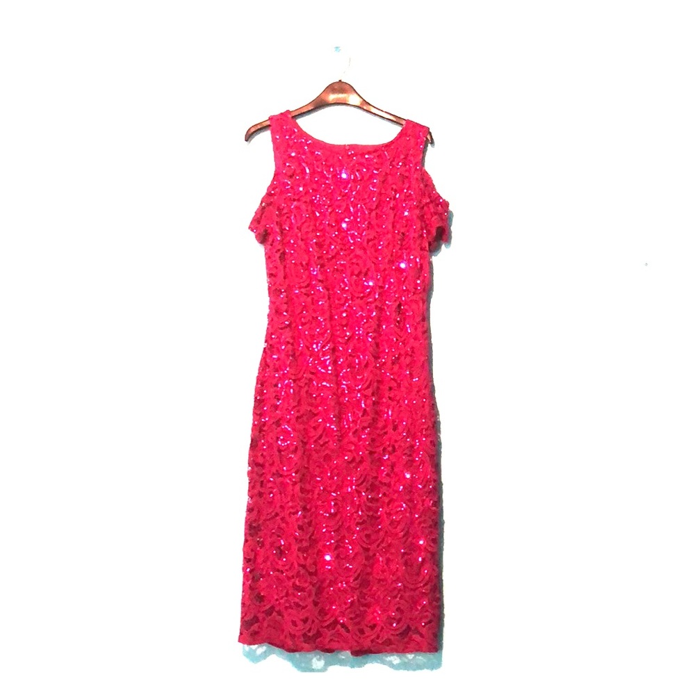 Lacey sequin fuchsia cold shoulder dress